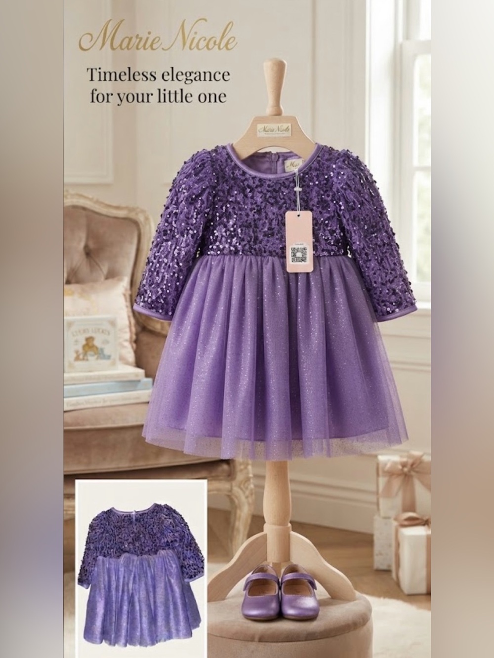 NWT ~ Mare Nicole Toddler Sequin Purple Tulle Dress ~ Size 12-18 mo